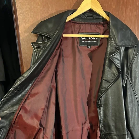 Wilson Black Leather Trench Coat for Men - Picture 2 of 4